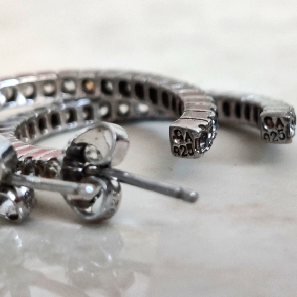 Dazzling Sterling Silver Hoops Pave CZ - Picture 9 of 16